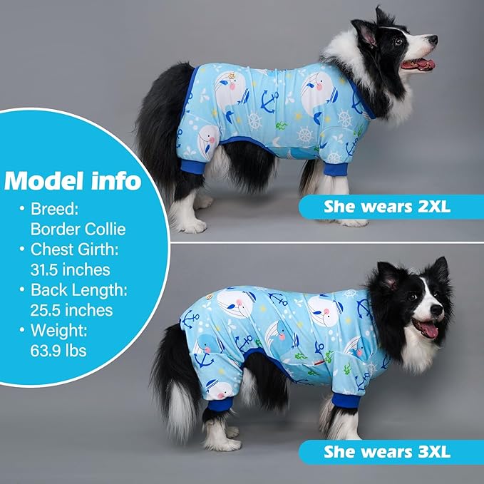 KYEESE Dog Pajamas Soft Dogs Clothes Pet Coat Velvet Dog Pajamas Small Sized Dogs Comfy Doggie Jammies Onesie Stretchy Doggie Pjs Pet Costume with Whale Pattern, Small