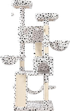 WEEWAY Cat Tree Tower for Indoor Cats,65'' Multi-Level Cat Furniture Activity Center,Stand House Condo Cave,Sisal Scratching Posts Ramps,Plush Perches Platforms Basket Hammock, White&Black Spot