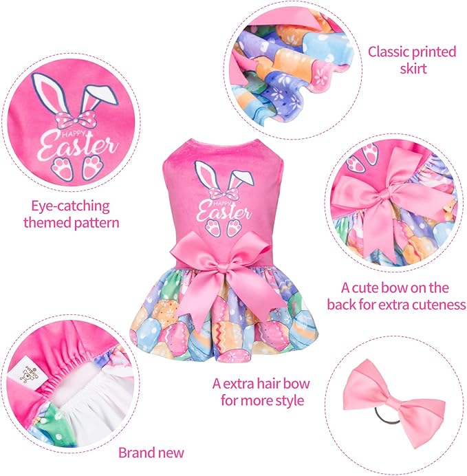 CuteBone Happy Easter Eggs Dog Dress Velvet for Small Dogs Girl Pink Puppy Dresses Dog Clothes CVA18XXS-D