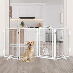Metal Freestanding Dog Gate with Cat Door for Indoor/Outdoor,160" Extra Wide Foldable Pet Gate,32" Tall Foldable Indoor Dog Fence for Large Openings Stairs,Deck,Yard,Doorways(8 Panels,White)