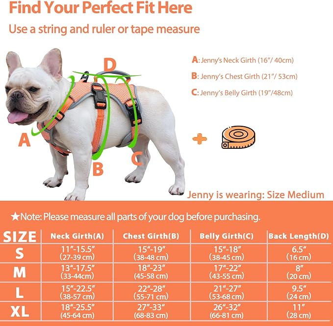 Huntboo Escape Proof Dog Harness, Escape Artist Harness, Reflective Dog Harness with Handle, Durable,Adjustable Vest for Small Medium Large Dogs Walking, Training,and Running Gear(Orange,XL)