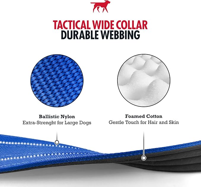 Tuff Pupper Tactical Dog Collar with Handle | Heavy Duty Adjustable Dog Collar | Military Nylon Collar for Medium Dogs | Quick-Release Buckle | Soft Padded Comfort | Training Control (Blue, Medium)