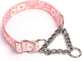 Stainless Steel Chain Martingale Dog Collar, No Pull Slip Cinch Choker Choke Collar Training Escape Proof Heavy Duty Dog Collar for Medium Large XL Pet Dogs, Pink Daisy XL