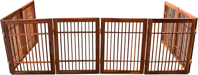 Urnporium Pet Dog Gate Freestanding, Strong Durable Folding Wooden Fence, Portable Acacia Hardwood Safety Barrier for Indoor & Outdoor Use (Brown Pet Gate, 8 Panel 24" Tall)