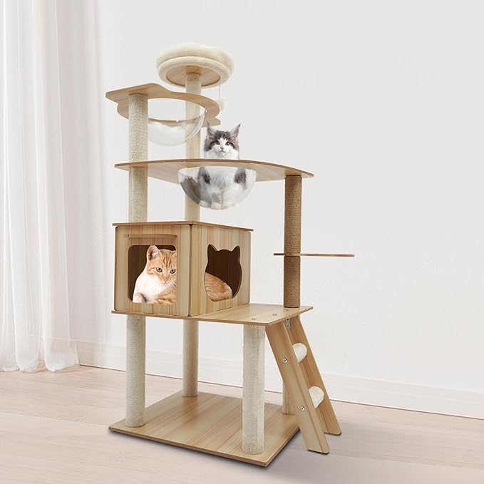 Cat Tree, Multi-Level Cat Tower for Large/Small Cats Climbing Kitty House with Resting Platforms & Scratching Posts Cats Activity Center Cat Climbing High Load Capacity (Beige)