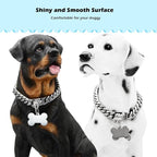 Strong Stainless Steel Silver Dog Collars with Safety Buckle Lock,Cuban Link Chain Training Walking Collar,Dog Necklace Chain for Small Medium Large Dogs