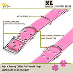 ADITYNA Heavy-Duty Pink Leather Dog Collar for Extra-Large Dogs - Soft Padded for Comfort - Big Girl Dog Collar for Walking, Training, and Hiking