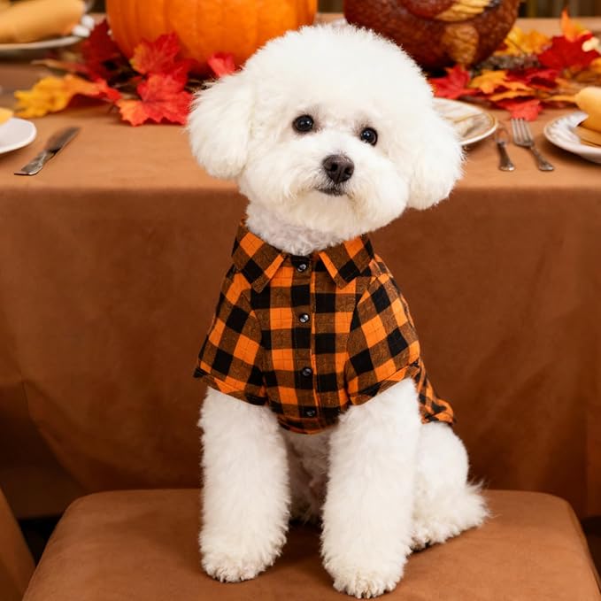 PUPTECK Plaid Fall Dog Shirt, Cute Puppy Cat Polo T-Shirt, Soft Pet Clothes Boy for Small Medium Dogs, S
