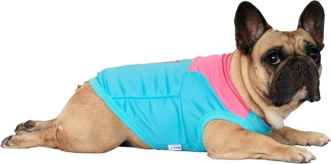 iChoue French Bulldog Summer Cooling Shirt for Dogs UV Sun Protection Vest Sleeveless Breathable Tank Top English Pug Turquoise Rose - Large