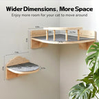 Cat Shelves for Wall, Corner Cat Wall Shelf with 3 Wide Steps, Wooden Wall Mounted Cat Shelf for Indoor Cats, 30 lb Capacity, Removable Plush Pads, Cat Climbing Perch Set for Large Cats