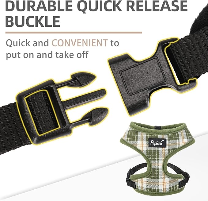 PUPTECK Soft Mesh Dog Harness and Leash Set Pet Puppy Cat Comfort Padded Vest No Pull Harnesses, Olive Green, S