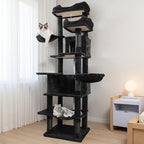 68 Inch Multi-Level Large Cat Tree - Sisal Scratching Posts & Removable Cushions, Cozy Hammock and Comfortable Hideaway, Tall Cat Tower for Indoor Cats (Black + Particle Board)