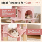 DORTALA Cat Tree for Indoor Cats, 44" Modern Cat Tower with Top Perch, Condo, Hammock, Sisal Scratching Posts, Dangling Balls, Platforms, Multi-Level Pet Climbing Furniture Playground (Pink)