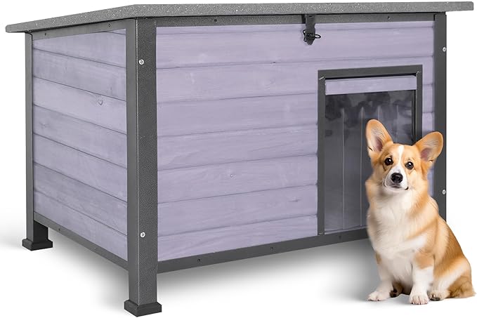 Dog House Outdoor Weatherproof, Sturdy Large Breed Doghouse Anti-Chewing Iron Frames Wood Houses, Dog Shelter for Indoor Puppies, Cats