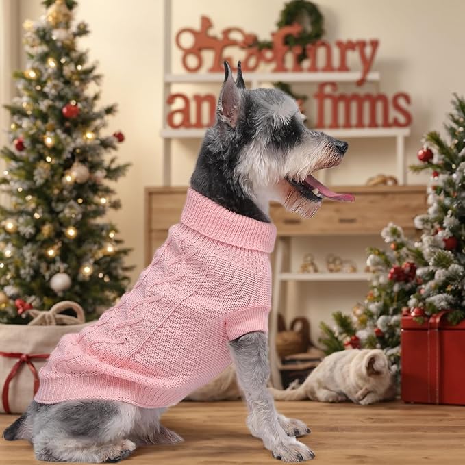 Pullover Dog Valentine Sweater, Cable Knitwear, Warm Clothes for Chihuahua, Bulldog, Dachshund, Pug, Yorkie,Dog Outfits for Small Dogs Medium Dogs (Pink L)