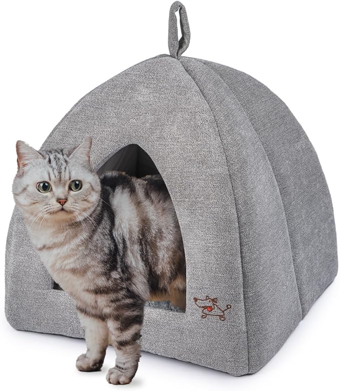Best Pet Supplies Cat Bed for Indoor Cat, Domed Tent House with Removable Pillow, Covered Cat Cave for Small Dog, Puppies and All Breeds of Cats - Gray, 20 x 20 x H:22"