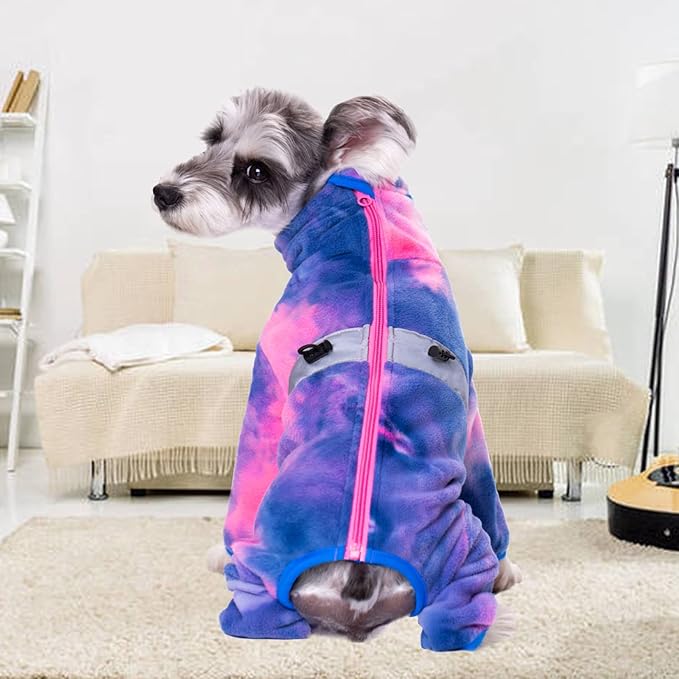 Dog Coats for Small Dogs, Polar Fleece Dog Pajamas Bodysuit, Puppy Onesies Tie Dye Jumpsuits, Dogs Warm Clothes Four-Legged, Doggie Fullbody Winter Jacket Vest