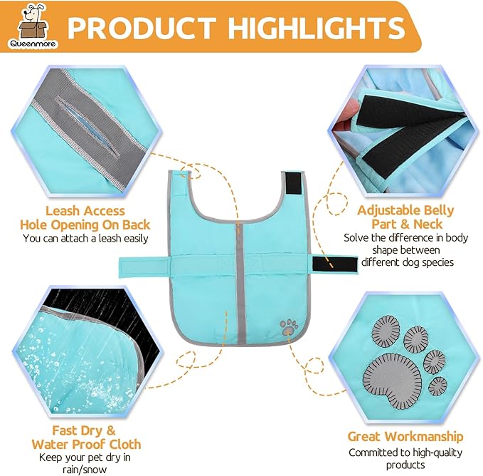 Queenmore Dog Winter Coat, Fleece Puffer Dog Down Vest, Cold Weather Pet Jacket for Dogs, Waterproof Reflective Reversible Dog Sweater Clothes for Small, Medium and Large Dogs (Light Blue, L)
