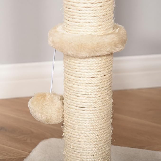 39H Premium Quality Cat Tree with Durable Sisal Scratching, Multi-Level Condo Hideout, Hanging Rope Accessory, Beige Finish