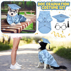 5 Pcs Dog Graduation Costume Set Include 2026 Pet Graduation Gown with Stole Puppy Grad Cap Lensless Glasses DIY Letter Stickers for Dogs Cats Holiday Costume Accessory(Light Blue,L)