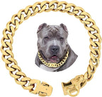 BAOBOTE 15MM Gold Stainless Steel Dog Collar with Cuban Link Chain Heavy Duty Chew Proof Training Collar for Dogs(18" Gold)