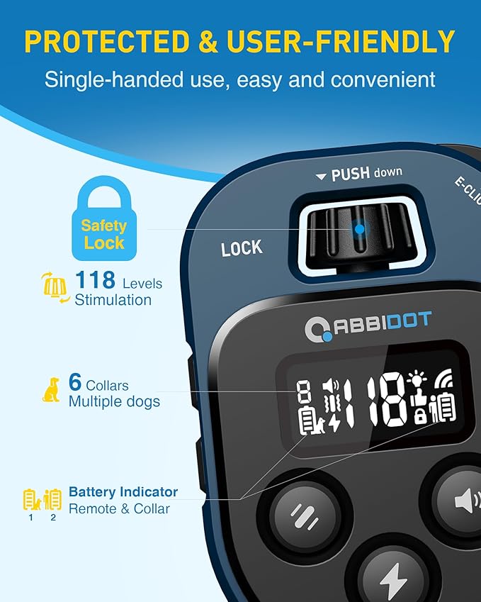 ABBIDOT Shock Collar for Dogs, 4500FT Dog Training Collar with Remote，IPX7 Waterproof Rating，6 Training Modes (Beep, Vibration, Safe Shock), Enhanced Night Light, Rechargeable E-Collar （10-130 lbs）