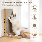 Cat Scratcher with Replacement Cardboard, 27.6" L Shape Wall Mounted Cardboard Cat Scratchers for Indoor Cats, Large Protecting Furniture Cat Scratch Pad with Ball Toy, Catnip