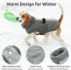 Queenmore Dog Cold Weather Coats, Fleece Collar Pet Apparel for Cold Weather, Dog Snowsuit, Cozy Winter Dogs Jackets Winter with Quick Release, Grey, XXL