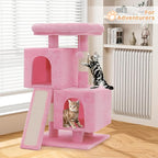 Cat Tree Tower with 2 Cat Condo, Cat Tower with Scratching Post & Sisal-Covered Scratching Board Ladder, Cat Climbing Tower, Cat Tree for Indoor Cats 34 Inch, Soft Pink