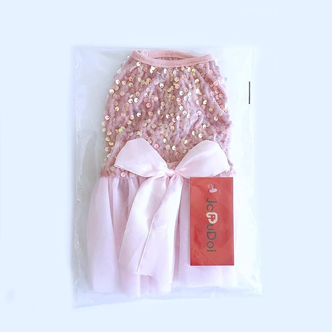 Dog Princess Formal Dress for Small Dogs Girl,Sparkling Sequins Sweet Pet Clothes Wedding Birthday Party Puppy Dresses,Cat Apparel Accessories Costumes Outfit Skirt Pink (Pink, Small)