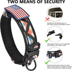 DAGANXI Tactical Dog Collar, Adjustable Military Training Nylon Dog Collar with Control Handle and Heavy Metal Buckle for Medium and Large Dogs, with Patches and Airtags Case (M, Colorful Triangle)