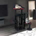 Gothic Cat Tree Tower 58" - Spooky Cat Condo with Throne Bed, Hanging Bat, Sisal Scratching Posts & Multi - Level Platforms, Elegant Black Cat Furniture for Indoor Cats