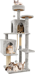 58" Cat Tree Large Cat Tower Condo w/Multi-Level Scratching Post for All Indoor Cats (Light Grey)