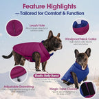 QBLEEV Reversible Dog Jacket for Small Dogs, Waterproof Windproof Warm Winter Coat with Adjustable Fit & Leash Hole, Lightweight Reversible Puffer Vest, Purple, S – Fits Yorkie, Shih Tzu