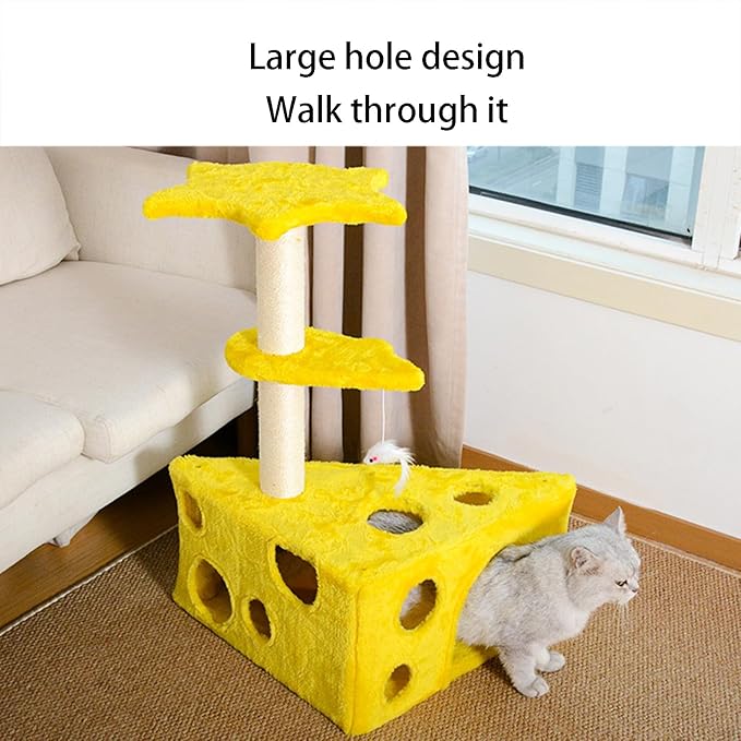 Big Cat Tree Fun Cat Tree Cheese Appearance with Sisal Scratching Platform Bed for Cats to Play and Sleep