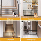 Dog Gate Indoor,18"-45" Adjustable Extra Wide Metal Short Dog Gate to Step Over, 10" Tall Small Pet Gate with 3 Extension Kits, Pressure Mounted for Doorways & Stairs Black