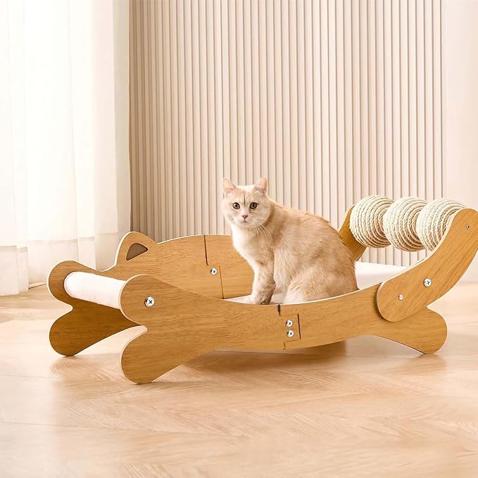 Sisal Cat Scratcher Bed,Extra Large Solid Cat Scratching Board Couch Scratcher Cardboard with Sisal Ball,26.8 Inch Hammock Lounger for Indoor Cats, Furniture Protector