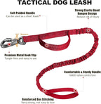 Tactical Dog Collar and Bungee Leash,Military Dog Collar & Leash Set with USA American Flag Adjustable K9 Collar with Heavy Duty Metal Buckle & Handle,with Patches and Airtags Case (M, Red)