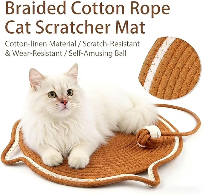 Cotton Rope Cat Scratcher Pad, Round Horizontal 43cm Indoor Cat Scratcher Pad, Cat Furniture Protection Pad Suitable for Floor Wall Sofa Carpet Sofa (Brown)