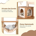 Tangkula Tall Cat Tree, 68 Inch Modern Wood Cat Tower with Sisal Scratching Posts, 3 Padded Perches, Condo, 2-in-1 Ladder, Dangling Balls, Washable Cushions for Indoor Cats Large Adult (Natural)