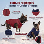 QBLEEV Reversible Dog Coat for Medium Dogs, Waterproof Windproof Winter Jacket Keeps Dogs Warm in Snow, Adjustable Hook & Loop Lightweight Dog Puffer Vest, Wine Red, L – Fits French Bulldog