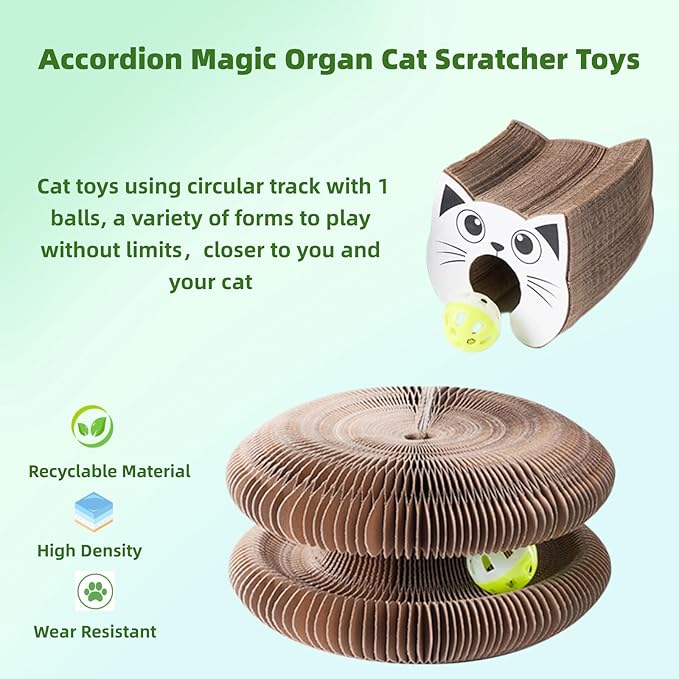 Magic Organ Cat Scratcher Cardboard Bed with Ball - Interactive Adventure Lounge & Scratch Pad for Indoor Cats, Mental Enrichment Toy for Clawing Exercise and Furniture Protection, 1-Pack