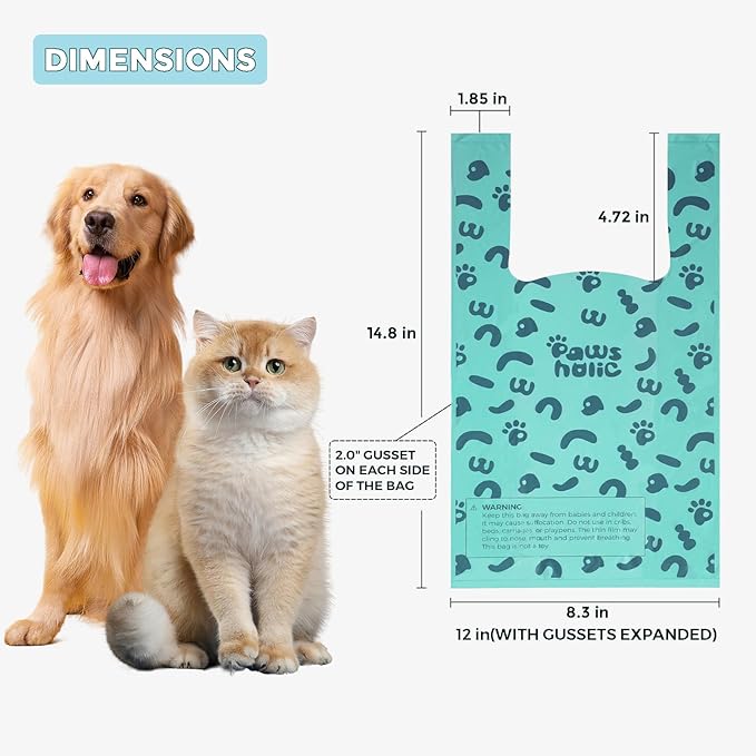 Cat Litter Disposal Bags and Dog Poop Bags with Handle,Cornstarch Based Extra Thick and Guaranteed Leak Proof Poop bags for Kitty and Doggy(180 Count 1.1 Gallon,Unscented)