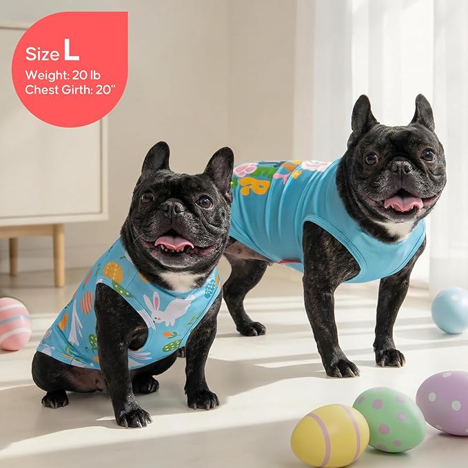 KYEESE 2Pack Easter Dog Shirt, Breathable Tank Top Sleeveless Dog T Shirts for Small Dogs Boy Girl, Lightweight Dogs Clothes Pet Outfit for Holiday, Blue+Bunny, L