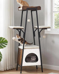 46-Inch Modern Cat Tree Tower for Large Cats, Multi-Level Cat Tower with Playful Toy Balls, Large Perch, Cat Condo, Removable Pads, White
