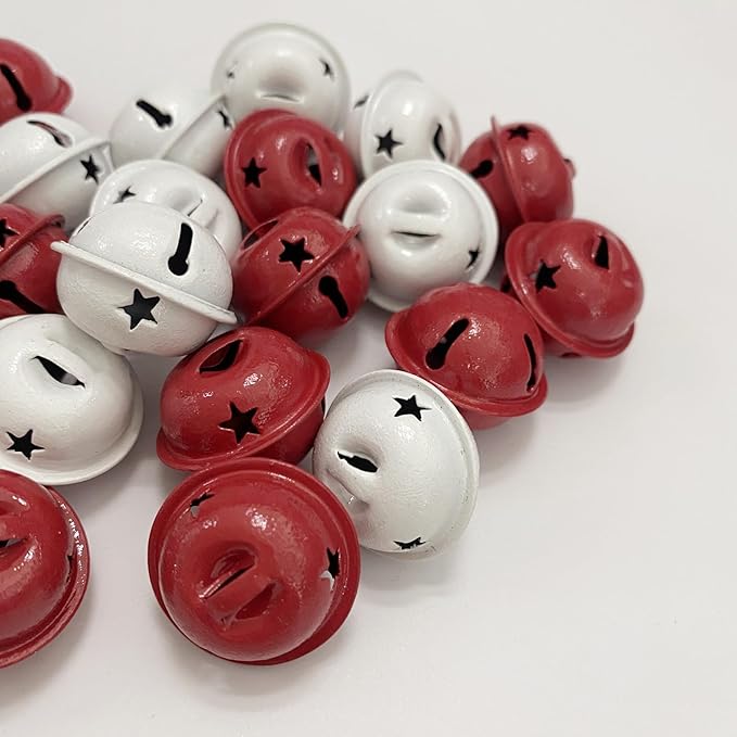 Pack of 50 Small Bells for Crafts, 1 Inch Red and White Jingle Bells Little Bells for Crafting Dog Training Doorbell Cat Collar Christmas Tree Wedding Decorations (Red and White)