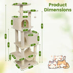 PETSITE 57-inch Modern Cat Tree, Multi-Level Cat Tower with 2 Comfy Condos, Sisal Scratching Posts, Plush Top Perch, Snug Hammock, and Dangling Balls, Ideal for Indoor Cats and Kittens (Beige)
