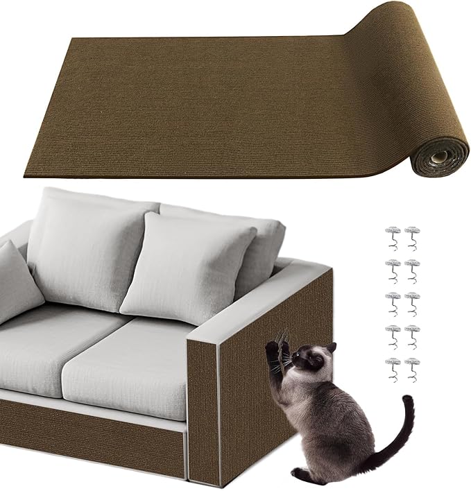 Cat Scratch Furniture Protector for Couch, Wall & Door Guard, Trimmable Self-Adhesive Scratch Pad, DIY Climbing Mat, Deterrent, Scratching Post Replacement (78.7''x15.8'', Brown)