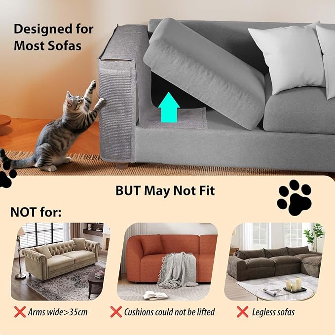 Cat Scratch Protector for Sofa - Couch Protector from Cat Claws Fit for Both Arm Side of Sofa,Couch Corner Scratcher with Expanded Coverage Color-Matched Sisal Pad Universal Fit