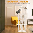 70in Cat Tree for Indoor Cats, Cat Tower with Cat Scratching Post, Multi-Level Cat Furniture, Cat Tower with Funny Toys for Kittens-Beige